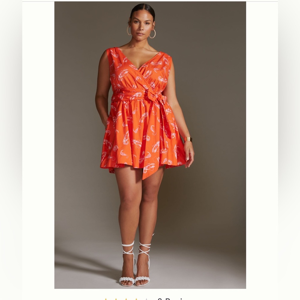 NWT Maeve - Anthropologie - Flirty Wrap Mini Dress LP Lobster & Shrimp Pattern